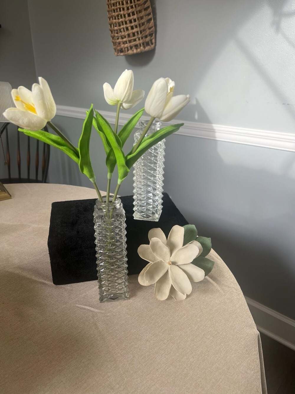 Vintage Avon Diamond Point Clear Glass Bud Vases - Set of 2, 6.5"